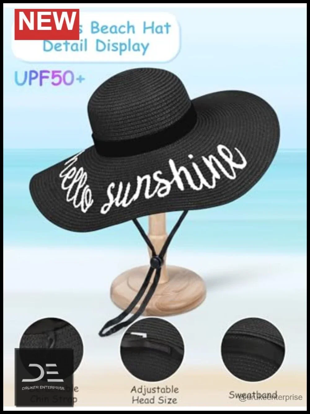 Floppy Straw Sun Hat Wide Brim Embroidered for Beach Vacation Cruise